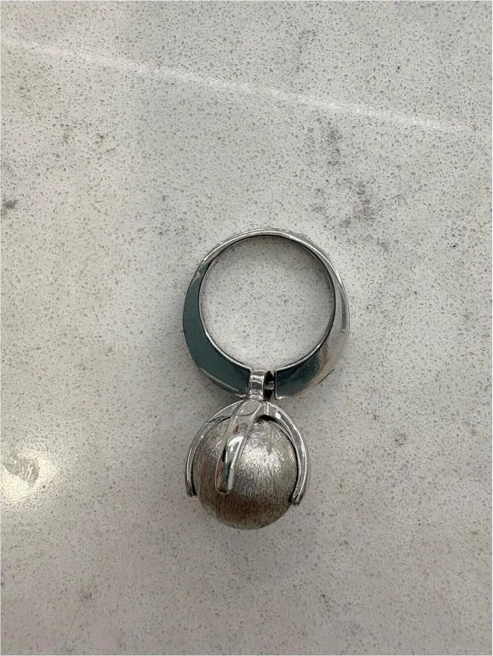 Silver Pendant Ring with Moving Orb Charm - Size 8.5